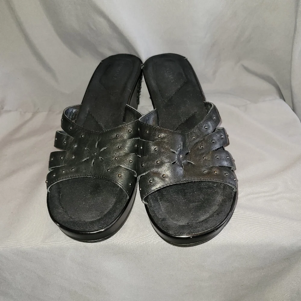 Leather Sandals 8M Black Slip On Shoes - Picture 5 of 5